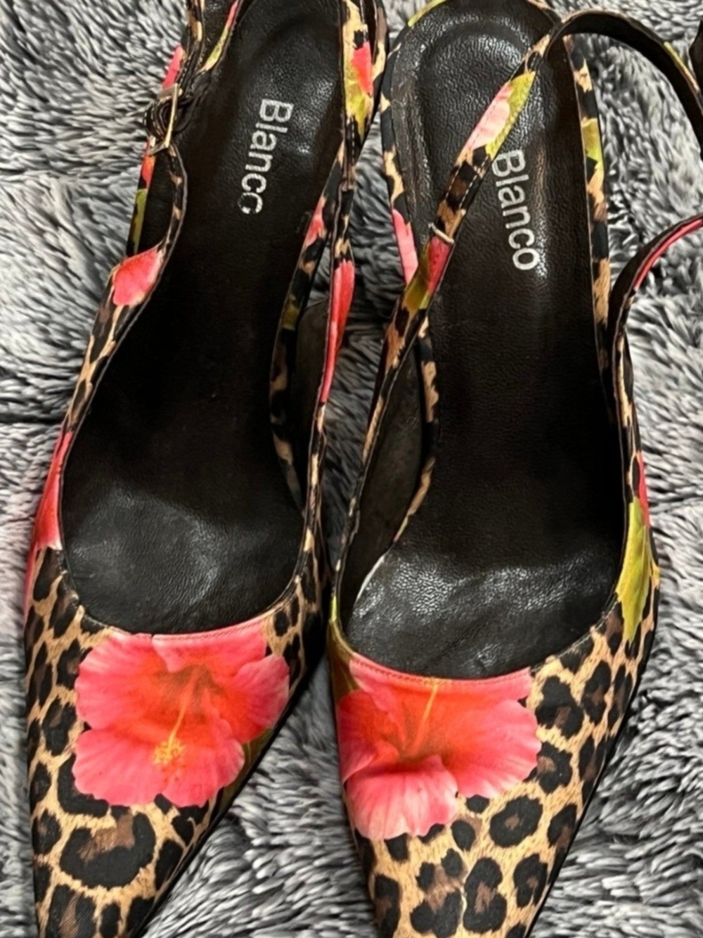 Blanco Women's Leopard Floral Slingback Heels SZ 9.5